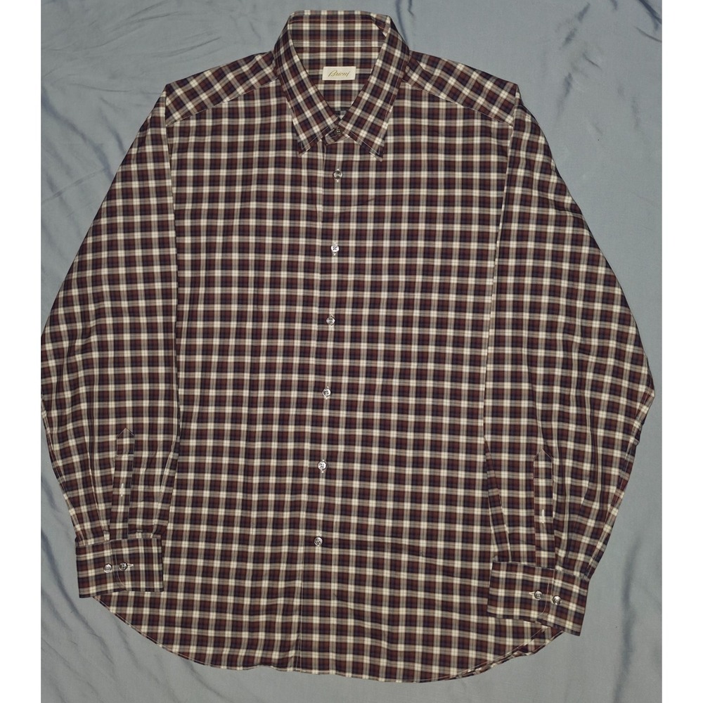Vintage Brioni Gold‎ Label Plaid Button Up Shirt Mens Size VI (2XL) Italy